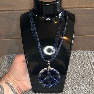 Glass Peace Sign Pendant Necklace